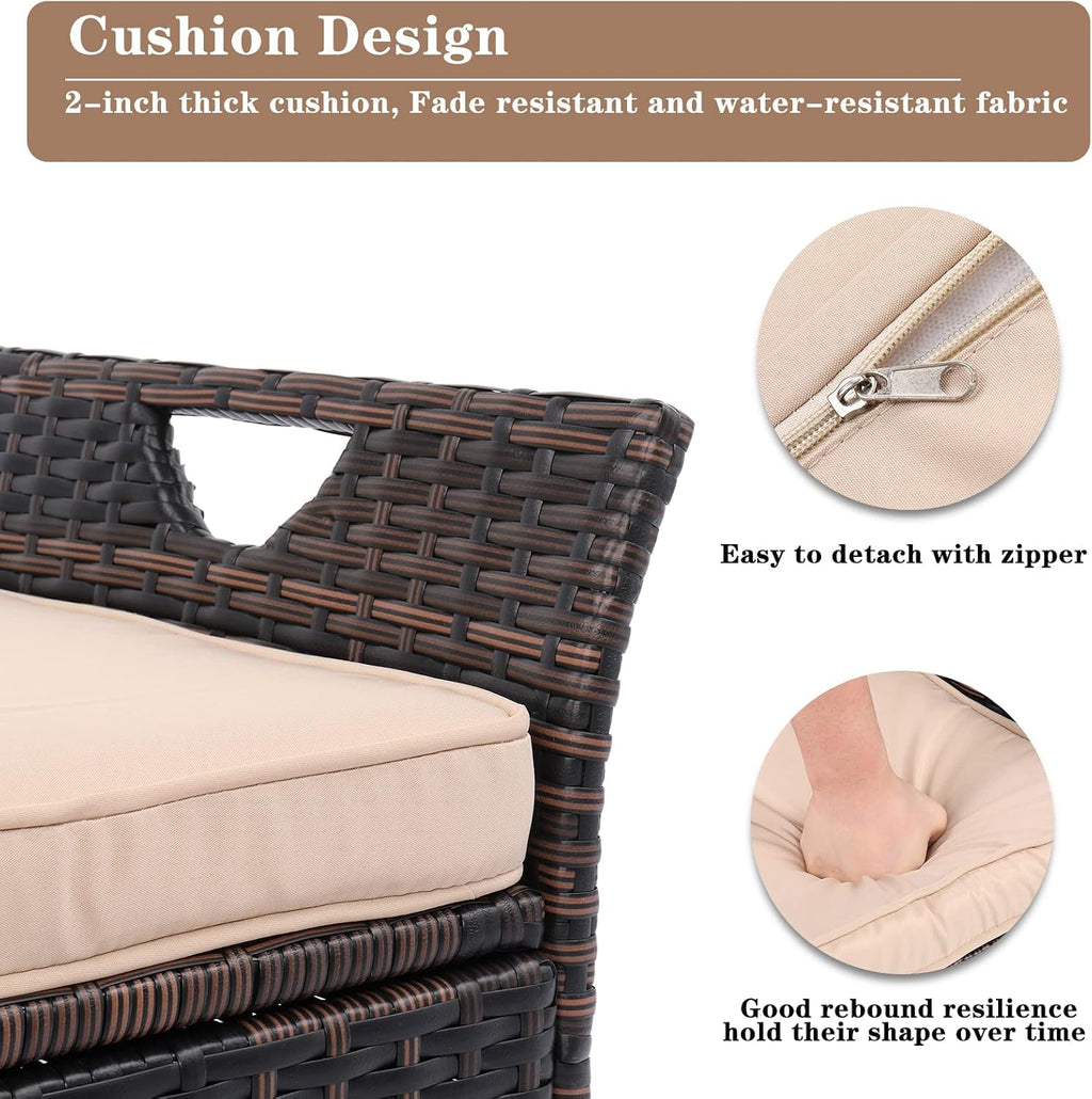 Outdoor Storage Bench, Wicker Rattan Deck Box with 2-Inch Thick Soft Cushion, Water Resistant Cushion Cover with Zipper for Patio Backyard Deck Poolside, Brown Gradient, 42 Inch