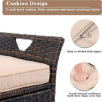 Outdoor Storage Bench, Wicker Rattan Deck Box with 2-Inch Thick Soft Cushion, Water Resistant Cushion Cover with Zipper for Patio Backyard Deck Poolside, Brown Gradient, 42 Inch
