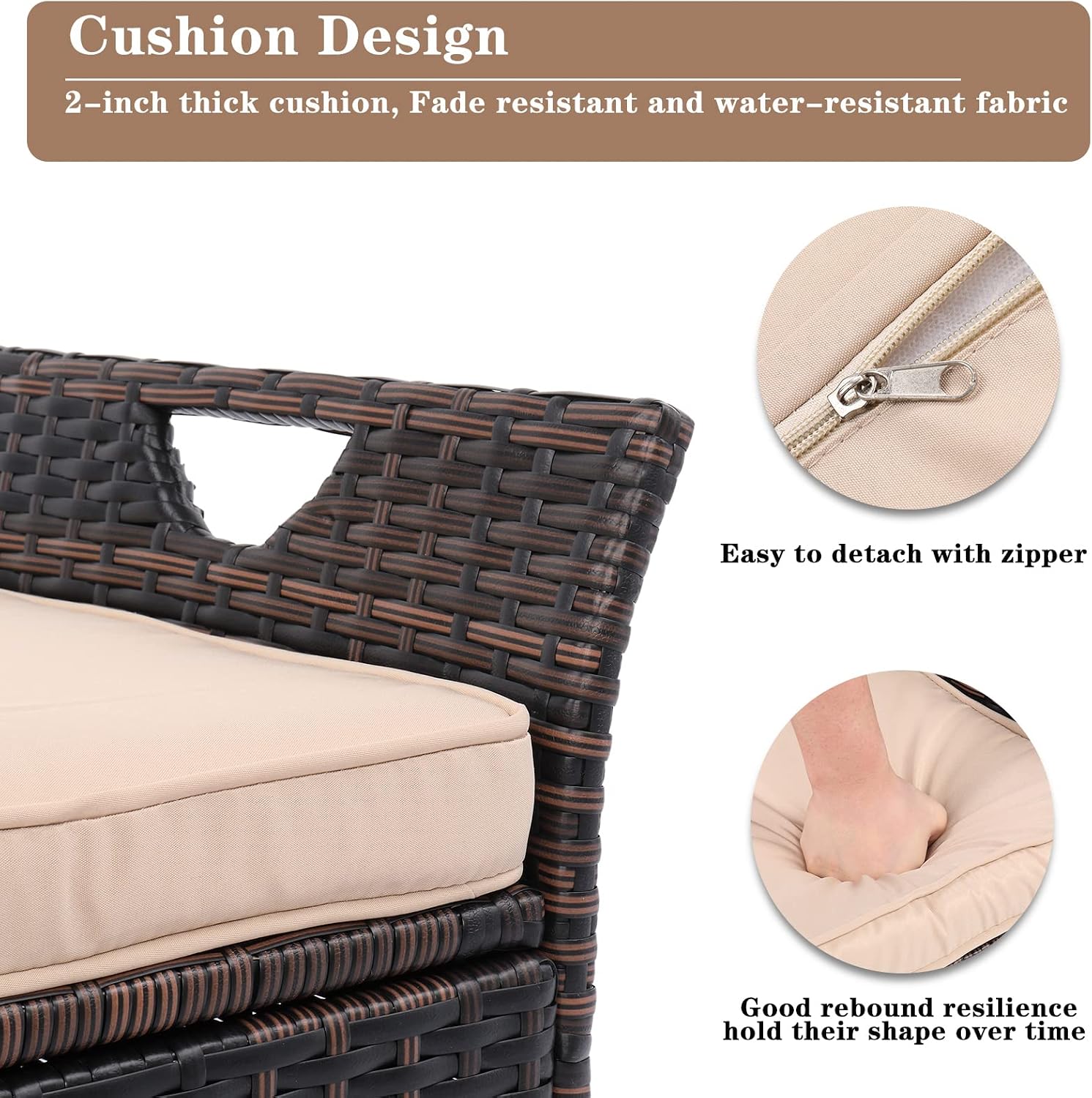 Outdoor Storage Bench, Wicker Rattan Deck Box with 2-Inch Thick Soft Cushion, Water Resistant Cushion Cover with Zipper for Patio Backyard Deck Poolside, Brown Gradient, 42 Inch