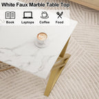 Wolawu Coffee Table Living Room Table White Center Table, Simple Modern Faux Marble Rectangular Tea Tables with Sturdy Gold Metal Frame,Industrial Wooden Coffee Table for Bedroom Home Office
