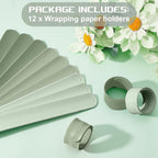 Charniol 12 Pieces Wrapping Paper Roll Holder Holiday Flip Wraps Silicone Covered Metal Strips Flip 1 x 9 Inch Stabilizer Slap Band for Poster Gift Paper Vinyl Storage Organize (Green)