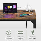 CHOEZON 55'' Bar Table, Kitchen Dining Table with Power Outlet and Footrest, Industrial Style, for Pub, Living Room, Rustic Brown and Black TBT09UBF