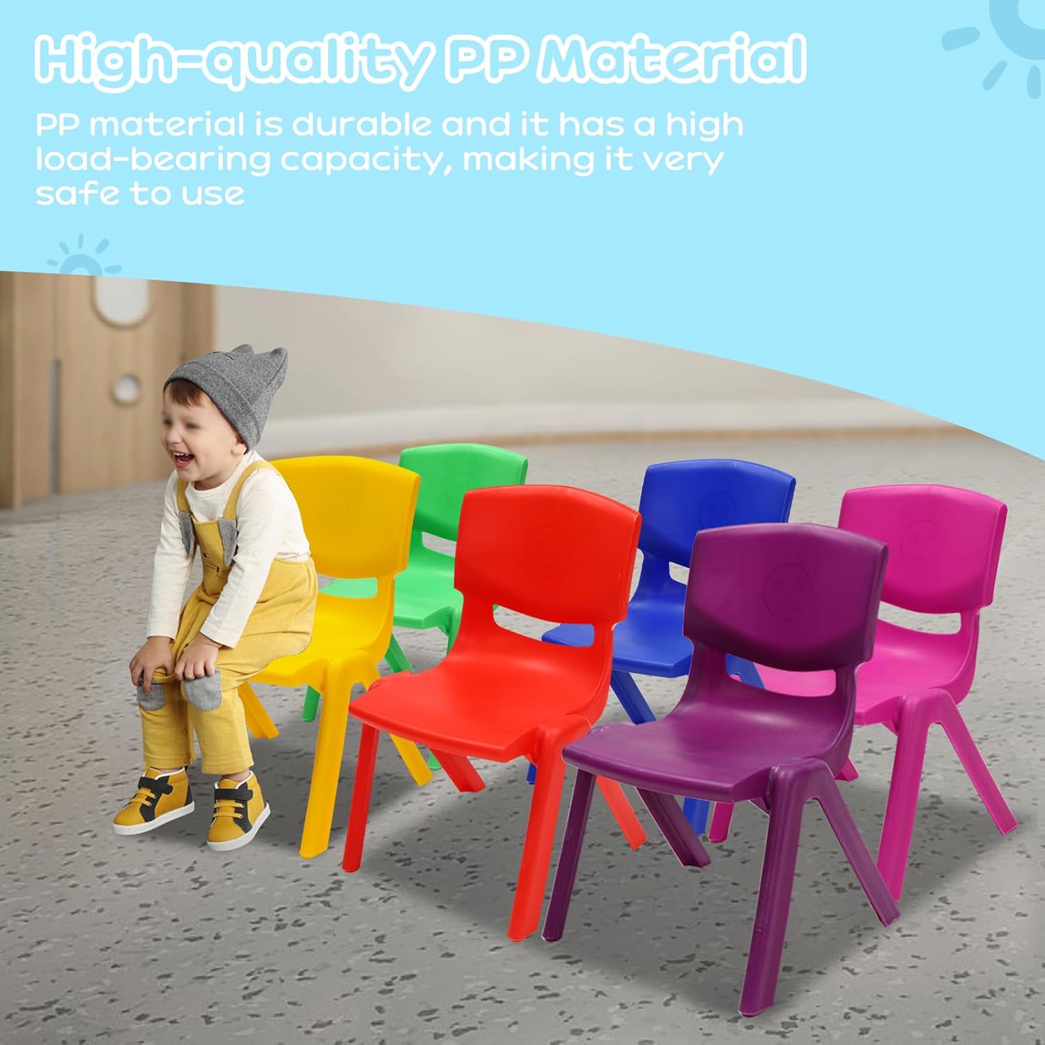 6Pcs Stackable School Chairs with 11inch Seat Height, Colorful School Stackable Chairs Stacking Plastic Classrooms Chairs for Preschool Toddler Home Learning Daycare Center Supplies