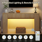 Entryway Table with 3 Drawers and Charging Station, 63" Console Table with LED Lights & Side Storage, Narrow Wooden Sofa Tables for Hallway, Foyer, Living Room, Natural Oak