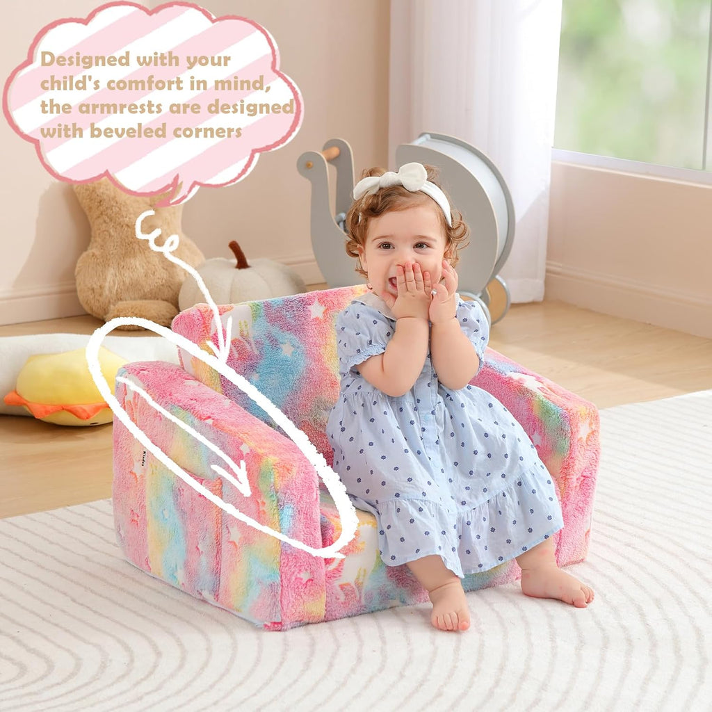 Toddler Couch Fold Out, Foldable Toddler Chair with Blanket, Flip Out Kids Couch,Glow in The Dark Convertible Sofa Gift for Girls & Boys (Glow Pink)