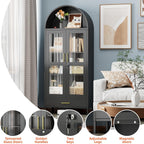 72.83" H Black Metal Arched Cabinet with 1 Drawer,Arched Cabinet with Glass Doors for Home Office Living Room, Assembly Required