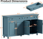 Scurrty Sideboard Buffet Cabinet, 62'' Large Storage Cabinet with Drawers and 4 Doors, Vintage Coffee Bar Cabinets with Adjustable Shelf for Kitchen, Living Room, Blue