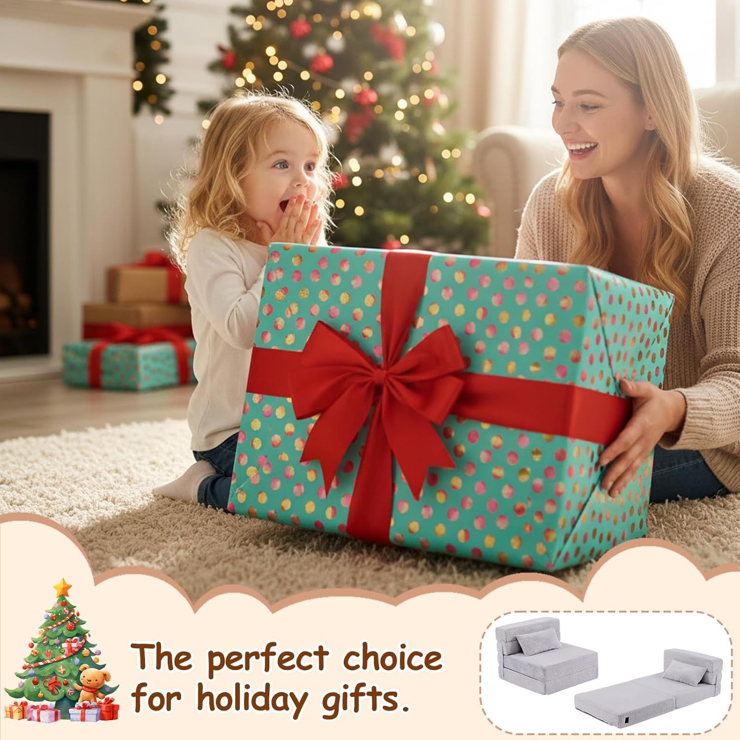 Folding Sofa Bed Mattress for Kids with Pillow, Toddler Washable Folding Floor Mat for Daycare, Child Fold Up Sofa Futon Chair Bed with Storage Bag for Playroom, Camping, Girls and Boys, Grey