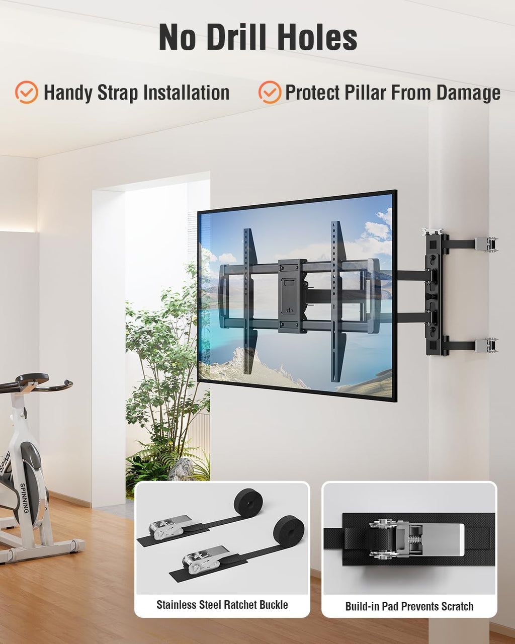 ELIVED Pillar TV Mount for Most 32"-75" TVs, Column TV Mount for Gazebo Patio Pergola, No Drill Full Motion tv Bracket Swivel and Tilt, Fits Multi-Shaped Poles, Max VESA 600x400mm, 88 Lbs.