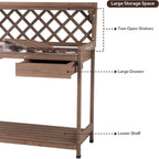 GUTINNEEN Potting Bench Garden Table for Plants Outside Outdoor Wooden Garden Work Bench with Sink Storage PVC Layer Drawer Shelf Hook for Gardening
