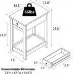 SEJOV Narrow Side Table, Small White End Table with Drawer & Storage Shelve Nightstand Wooden Bedside Table for Living Room Small Spaces Bedroom and Office