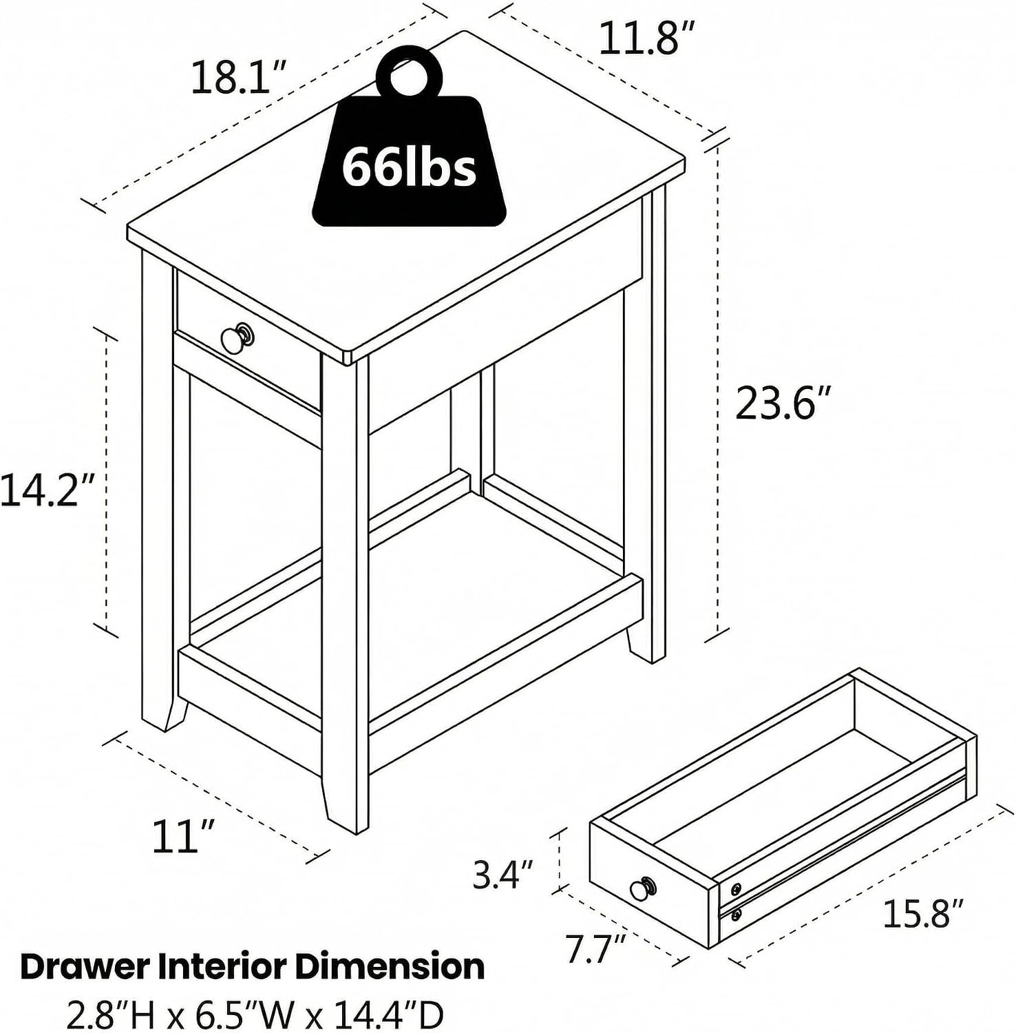 SEJOV Narrow Side Table, Small White End Table with Drawer & Storage Shelve Nightstand Wooden Bedside Table for Living Room Small Spaces Bedroom and Office