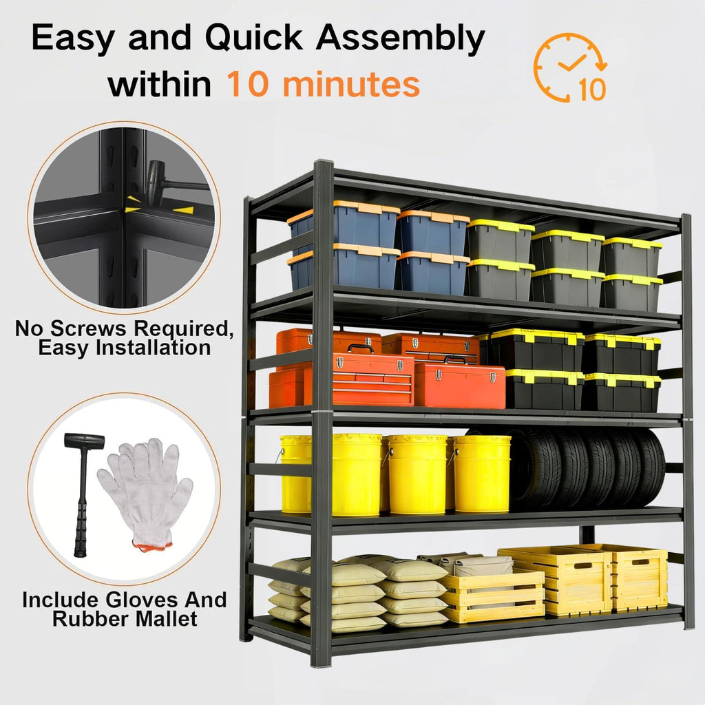 48''W Garage Shelving,3300LBS Heavy Duty Garage Shelving,73.2"H Industrial Shelving,Adjustable Storage Shelf Unit with Double Layer Posts for Garage,Basement,Warehouse,Commercial,Black 5 Tier