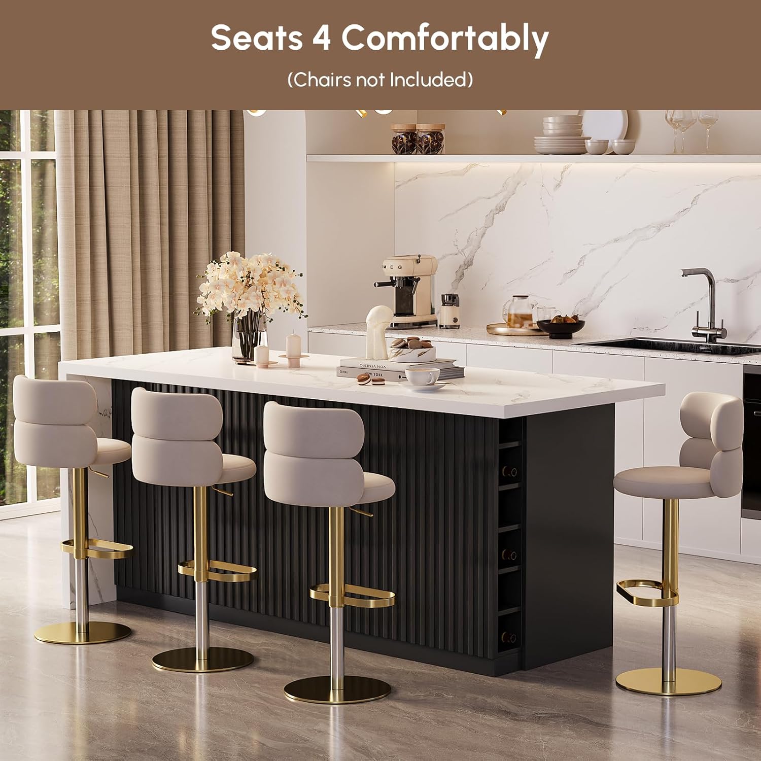 homary Kitchen Island with Storage & Wine Rack, 72" Modern Black Kitchen Cabinet with Wood Top, Large Fixed Island with 3 Drawers & 6 Adjustable Shelves, Without Bar Stools