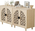 Set of 2 Sideboard Buffet Cabinet, Boho Storage Cabinet with Doors and Shelves, Curved Accent Cabinet with Hollow Door for Living Room, Kitchen, Hallway, Beige