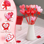 16 Pcs Valentines Day Tree Decor Heart Floral Picks 12" 3D Wooden Valentines Foam Heart Stems Plush Sticks Galentines Decorations for Flower Arrangement Wedding Table Centerpiece Vase Filler Home