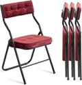 HOMEFUN Padded Folding Chairs 4 Pack - Foldable Dining Chair with Cushion, Portable and Assembled Extra Seat for Guests Kitchen Office Wedding Party Wine Red