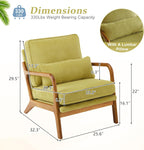 VINGLI Upgraded Premium Corduroy Accent Chair,Upholstered Arm Chair,Solid Wood Comfy Reading Chair with Pillow, Mid Century Modern Chairs for Living Room,Bedroom,Guest Room,Green