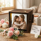 Custom Flip Photo Book, Personalized 8 or 16 Photo Flip Box Frame Animation Machine, Custom Hand-crank Flipbook Box Album with Light, Music, Gifts for Mothers Day Birthday (Walnut)