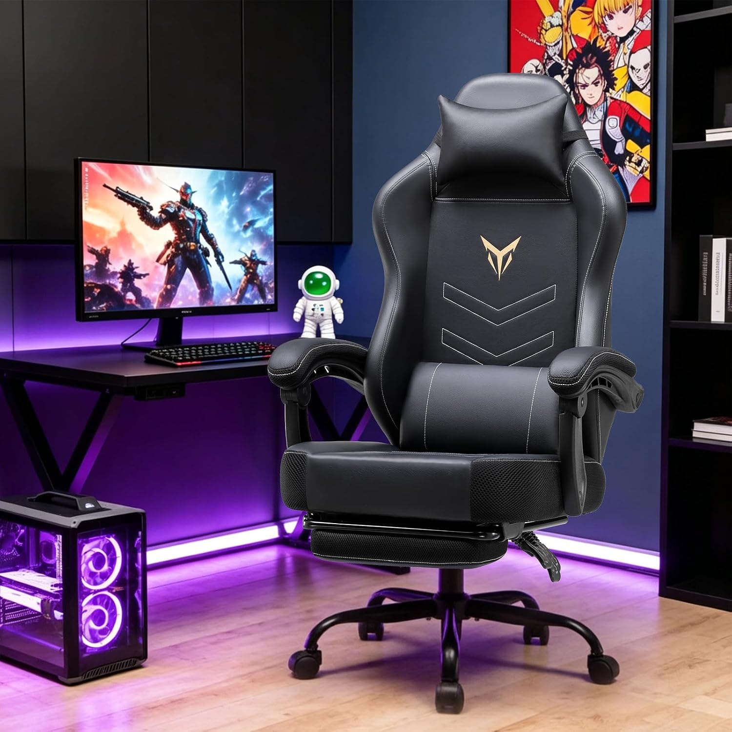 GTPLAYER Gaming Chair for Adults, Big and Tall 300LBS Heavy Duty Office Chair, Ergonomic High Back Lumbar Support and Wide Comfy Cushion with Linkage Armrests, Black