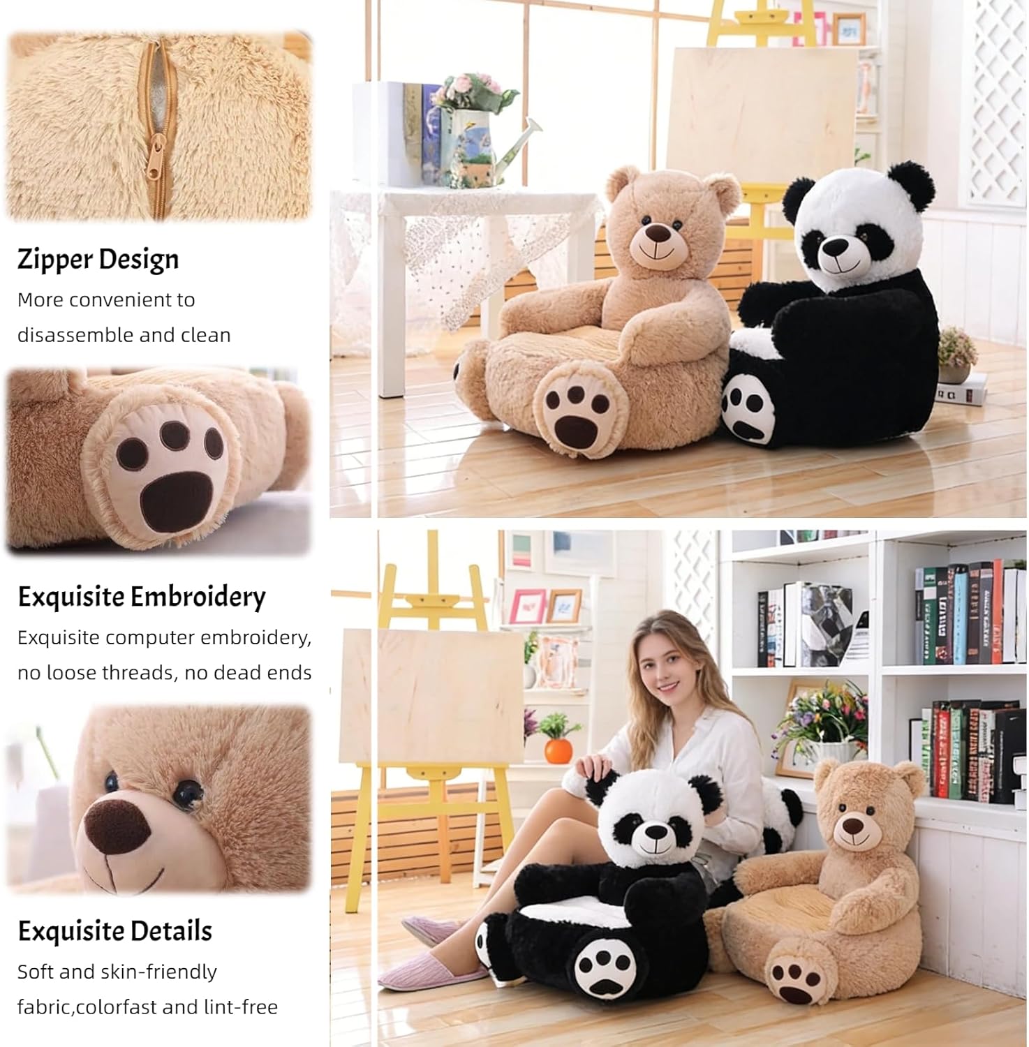 Plush Bean Bag Chair Comfy Reading Small Couch Cozy Floor Chairs Bedroom Chairs Cute Cartoon Mini Armrest Sofa Seat Animal Shaped Cushion Room Decoration 50cm / 45cm / 50cm (Dark Brown)