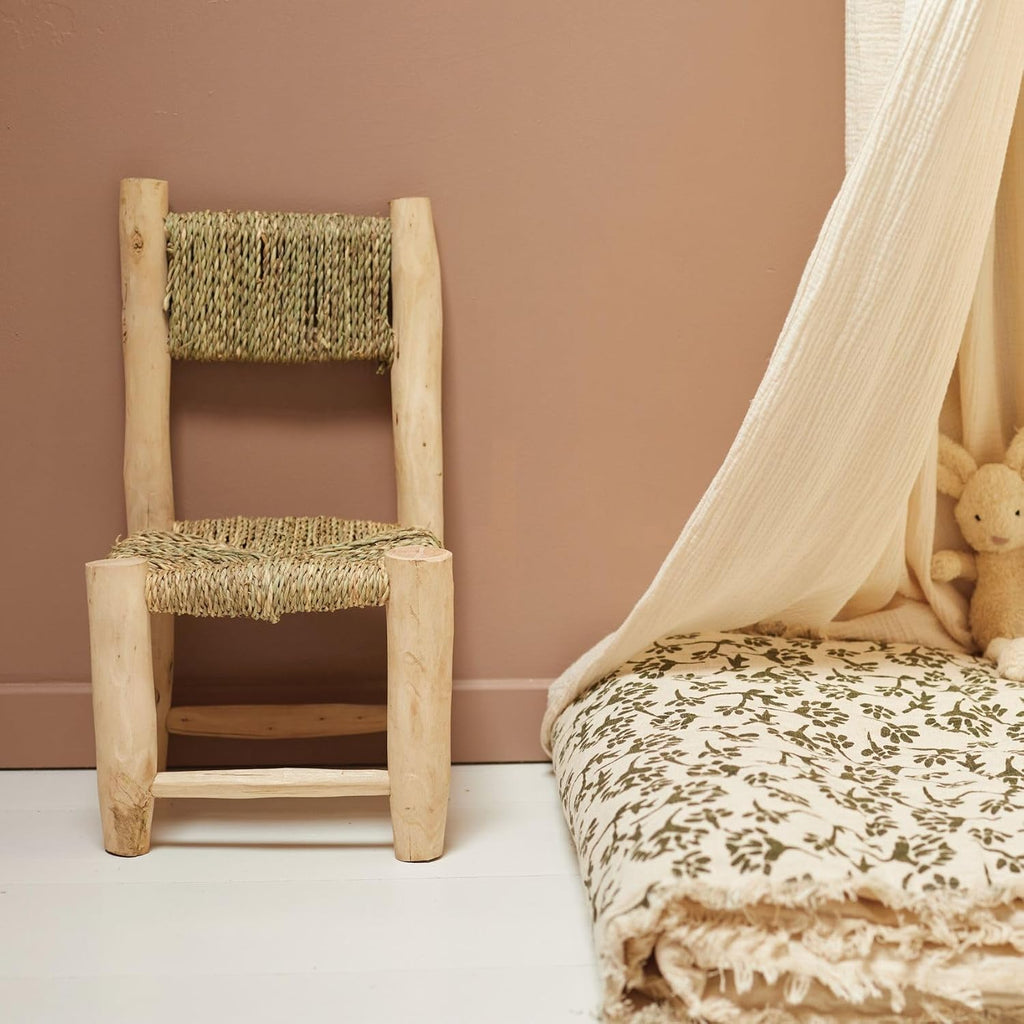Home Maison Chair, Raw Laurel Wood Doum Palm Fiber, Natural, 45 x 20 x 20 cm