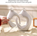 White Vases for Decor, Heart Shaped Ceramic Vase Set of 2, Nordic Modern Heart Vases, Minimalist Decorative Vase for Table Centerpiece Wedding Living Room House Decoration