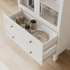 Furnify 71" Tall Arched Kitchen Pantry, Wood Pantry Cabinet with 2 Large Drawers and Glass Doors, Modern Farmhouse Versatile Cupboard for Kitchen, Dining Room, White