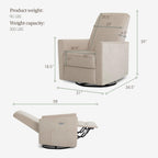 Evolur Harlow Upholstered Power Glider Recliner with USB Charging – Rocking & 275° Swivel with Smooth Glide – Greenguard Gold & FSC Certified – Modern Nursery and Living Room Chair in Tan