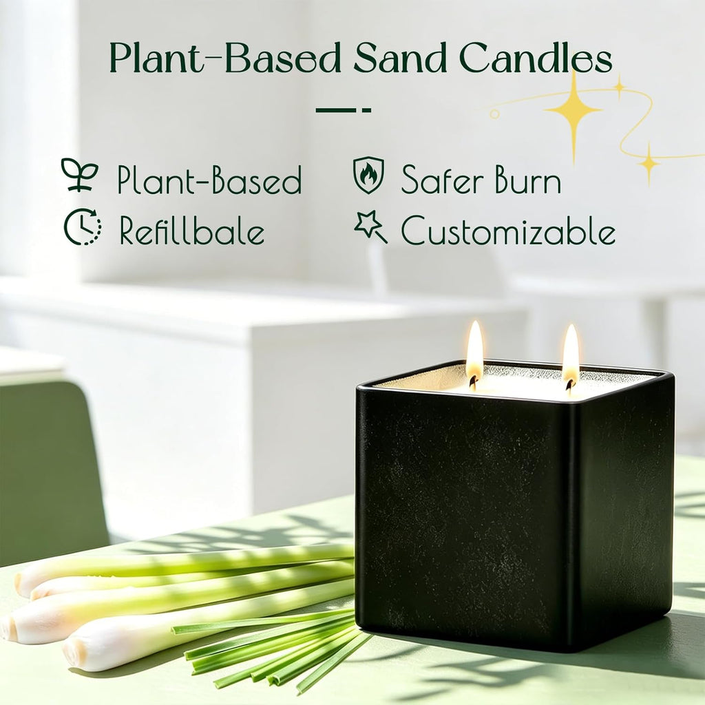 Citronella Candle Outdoor,Pearled Candle Sand Gift Set 1.3LB,50 Wicks,2 Large Jar, Natural Lemongrass Scent, 120Hour Burn,Refillable Pearl Wax Sand Candle Set for Indoor Patio Garden Camping Backyard