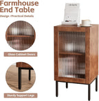BVIUNTWO Set of 2 End Table, Farmhouse Sofa Table with Glass Door, Side Tables for Living Room, Bedroom, Brown