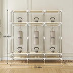 Portable Wardrobe 3 Rods 3 Drawers 3 Compartments Non-Woven Fabric Metal Frame Small Room (Brown, 57.5 in)