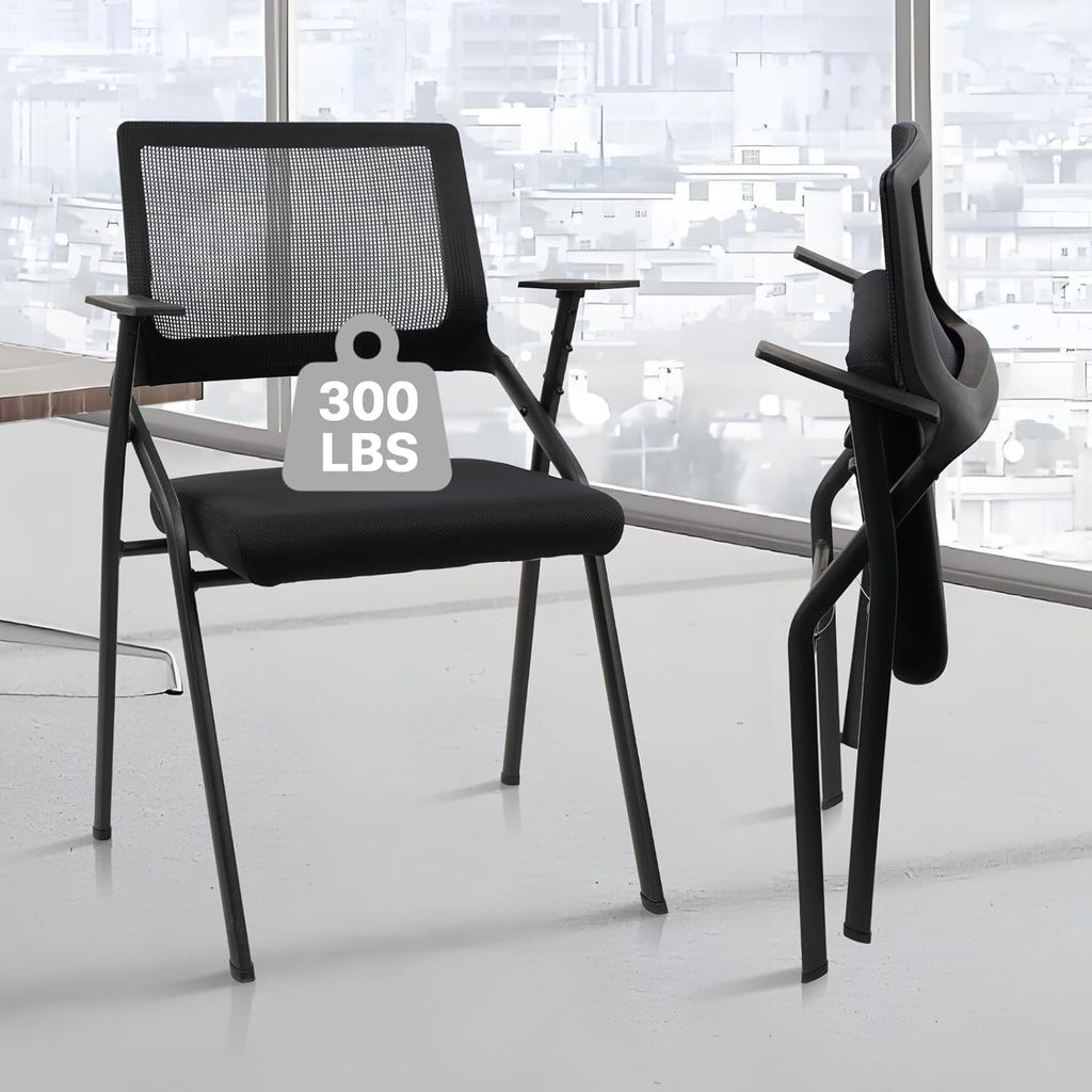 CLATINA Stackable & Foldable Office Chairs with Ergonomic Lumbar Support and Thickened Seat Cushion, Folding Mesh Fabric Reception Guest Chair for School Church Lobby Conference Room, Black (2pk)
