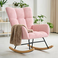 Nursery Rocking Chair, Teddy Upholstered Glider Rocker with High Backrest & Thick Cushion, Tufted Accent Armchair with Wood Legs, Comfy Reading Chair for Living Room Bedroom Office, Pink