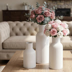 White Ceramic Flower Vases Set of 3, Modern Matte Vertical Ribbed, Nordic Minimalist Decor for Pampas, Dried & Fresh Flowers, Centerpiece for Living Room, Shelf, Entryway, Wedding,Office