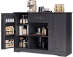 Gizoon 45" Coffee Bar Cabinet with Door and Shelves Kitchen Hutch with Countertop, Kitchen Buffer Cabinet with Storage for Bedroom and Living Room, Black