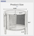 Acacia Wood Rattan Coffee Table, Side Table with Woven Cane Doors, Round End Table with Open Shelf for Bedroom, Living Room, Small Spaces (Antique Brown)