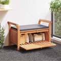 Solid Acacia Wood Patio Storage Bench with Cushion, 35.8 Inch Outdoor Garden Bench with Curved Arms and Ample Storage Space