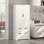 RiteSune 72" Tall Kitchen Pantry Storage Cabinet with 3 Keyboard Drawers & 6 Adjustable Shelves (2 Drawer - White)