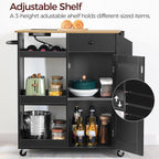 MAHANCRIS Kitchen Island with Power Outlet, Kitchen Storage Island with Drawer, Rolling Kitchen Cart on Wheels, Spice Rack, Towel Rack, Wine Rack, for Dining Room, Black and Natural KIHN122E01