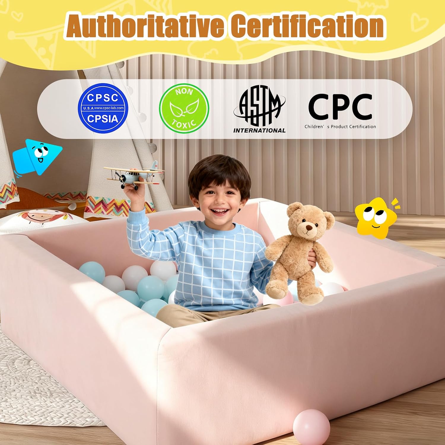 Tangram Puzzles Modular Kids Play Couch Building Fort, Children Explorer Sofa with Ball Pit, Kids playroom Convertible Furniture for Inspiring Child Creativity, Made Entirely of Sponge (Pink Series)
