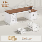 SEDETA Farmhouse 70.9" Executive Desk, Home Office Desk with File Drawers and Storage Cabinet, Computer Desk with Power Outlet for Home Office, Work Study Writing, White+Brown