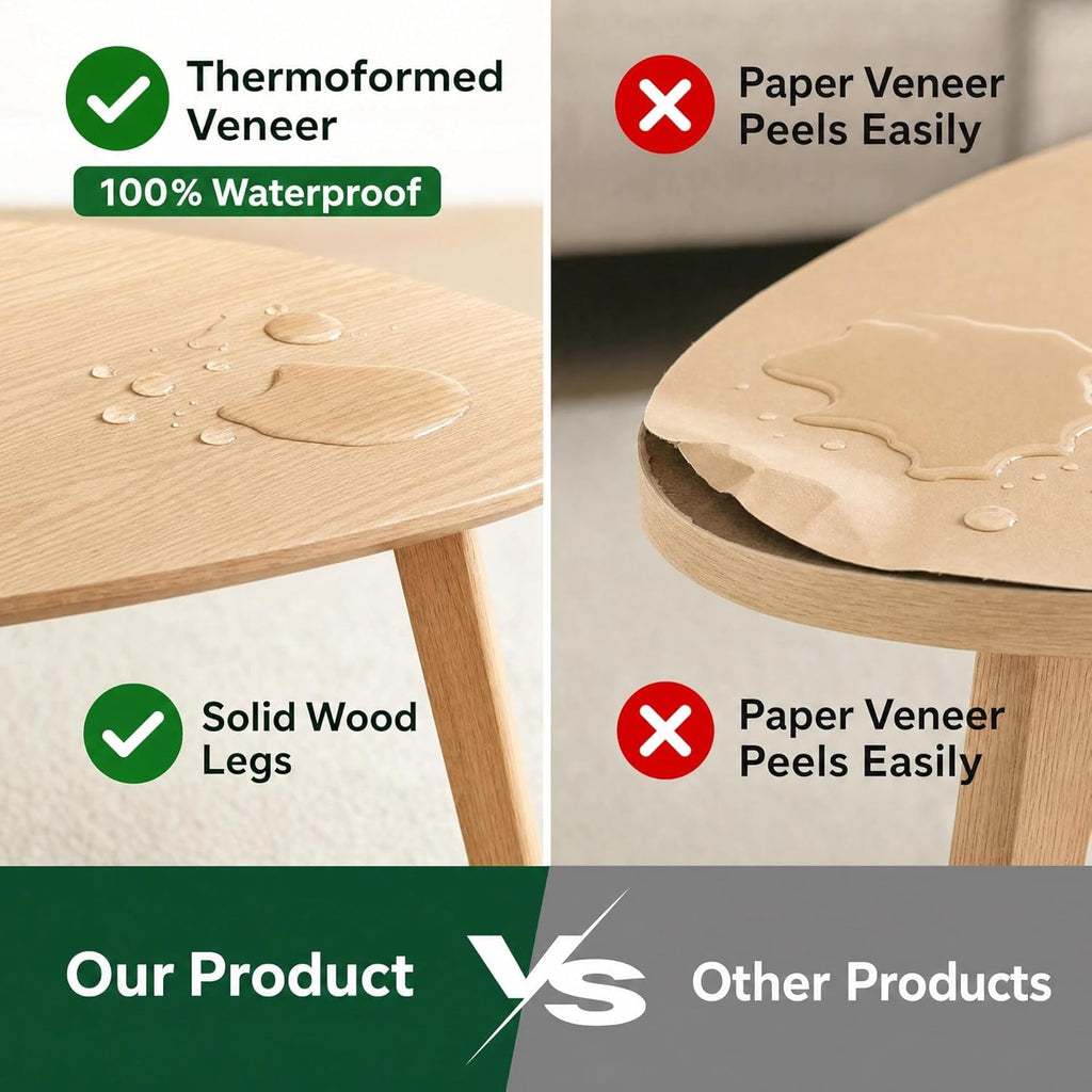 Nesting Coffee Table Set of 2-Mid Century Modern Wooden Coffee Table,Guitar Pick Stacking Tables with Solid Wood Legs,Small Coffee Tables for Small Spaces,Living Room,Balcony (Natural)