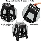 SUGARLEE 18 inch Folding Step Stool Heavy Duty Plastic Foldable Step Stool-Lightweight Foot Stool with Portable Handle, Compact Plastic Foldable Step Stool for Bathroom,Bedroom, Kitchen（Black