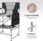 mefeir Tall Camping Chair Makeup Artist Director Chair 26" Counter Height, Portable Folding Design with Side Table, Cup Holder & Side Storage Bag, Heavy-Duty Iron Frame (300 lbs Capacity)