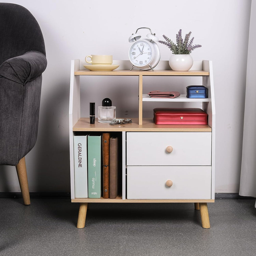 Nightstand with 2 Drawers, Modern Bedside Table Simple Bedside Storage Locker Nordic Bedside Storage Cabinet for Home Bedroom