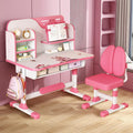 Kids Desk and Chair Set, Study Table and Chair, Desk for Kids, Children's Desks with Golden Distance Design, Homeschooling Writing Desk with Desktop for Boys and Girls (Pink 3)