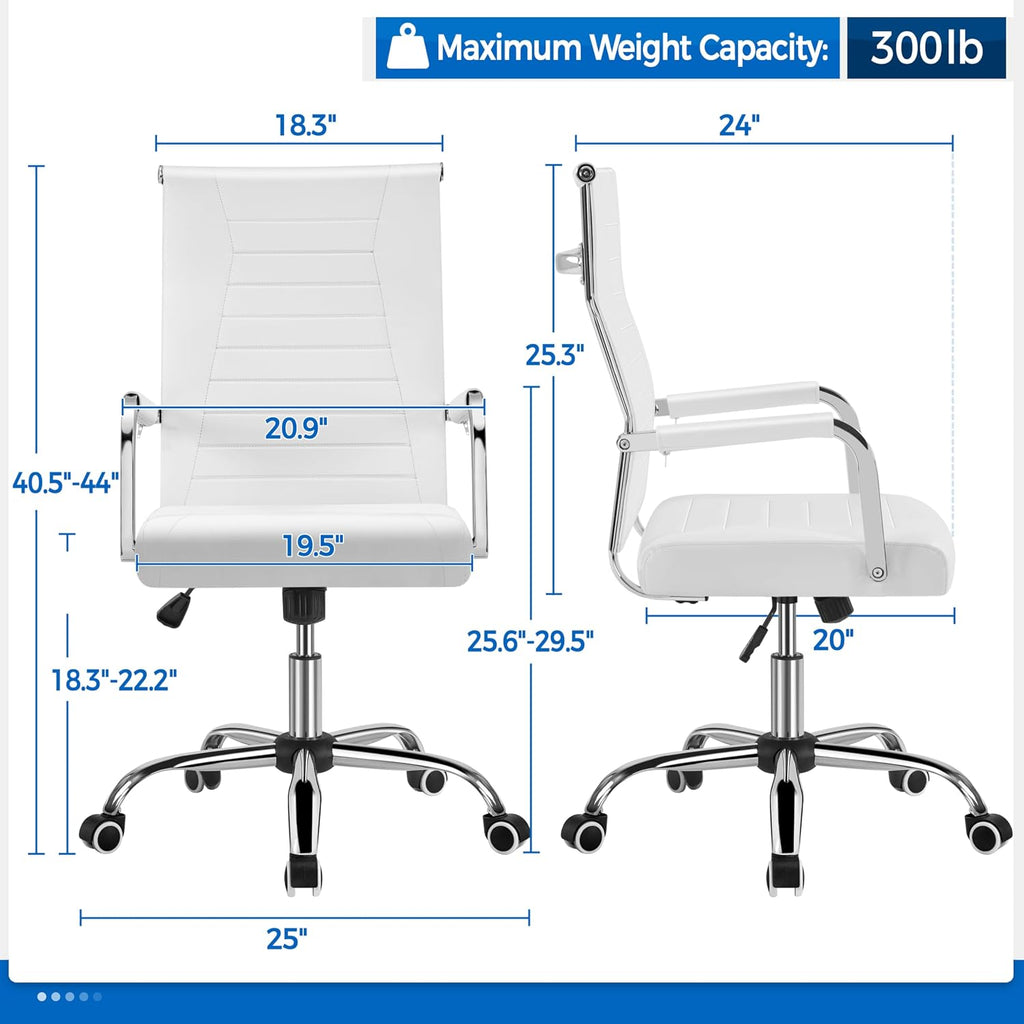 Yaheetech High-Back Office Desk Chair Executive Task Chair Management Chair PU Leather Chair Height Adjustable with Ergonomic Backrests for Conference and Home, White