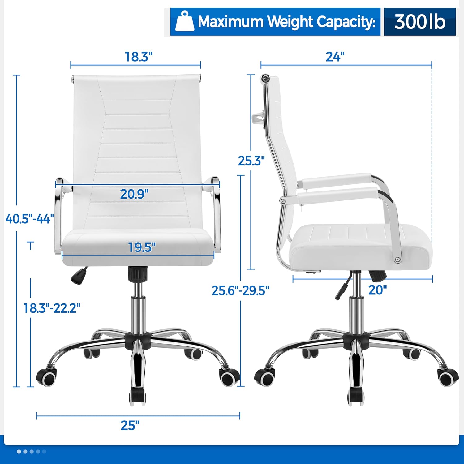 Yaheetech High-Back Office Desk Chair Executive Task Chair Management Chair PU Leather Chair Height Adjustable with Ergonomic Backrests for Conference and Home, White