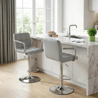 DUMOS Bar Stools Set of 2, Adjustable Swivel Bar Chairs with Padded Armrests and Ergonomic Backrest for Kitchen Island Counter Pub Dining Room, Water-Resistant PU Leather, Grey